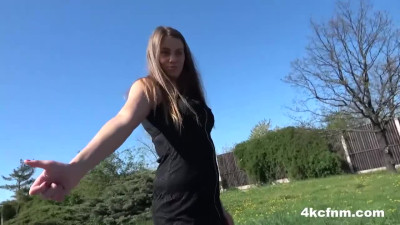 Good-looking dame at handjob trailer