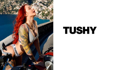 Tushy featuring Purple Bitch's cowgirl scene